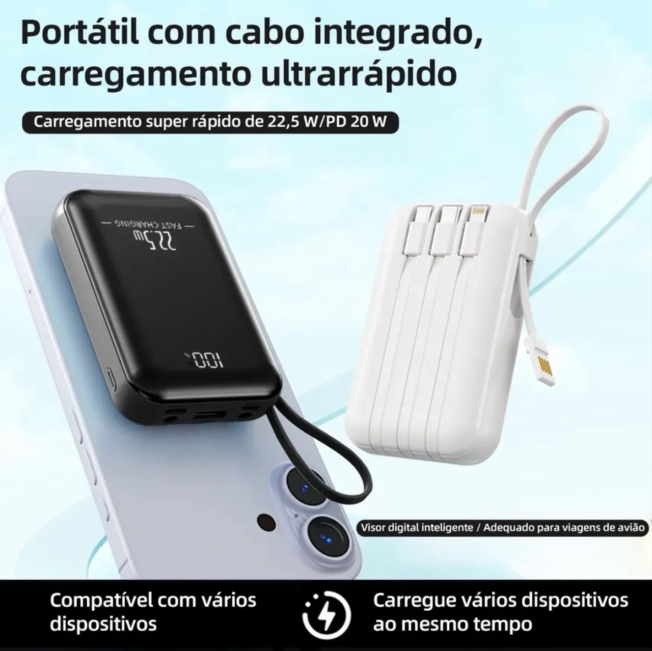 Powerbank 20.000mAh 22.5w display lanterna Led - Foto 4