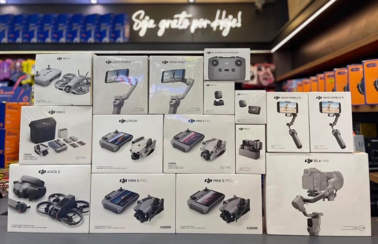 PRODUTOS DA MARCA DJI DRONES ESTABILIZADORES MICROFONES LAPELA E CONTROLE PRA DRONE 