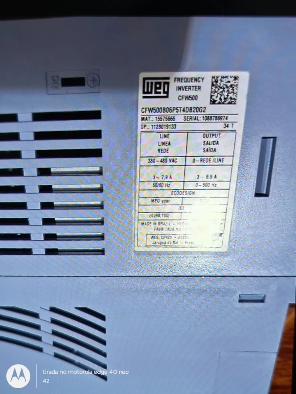inversor weg novo cfw 500    380-480 vca. 7.9amp