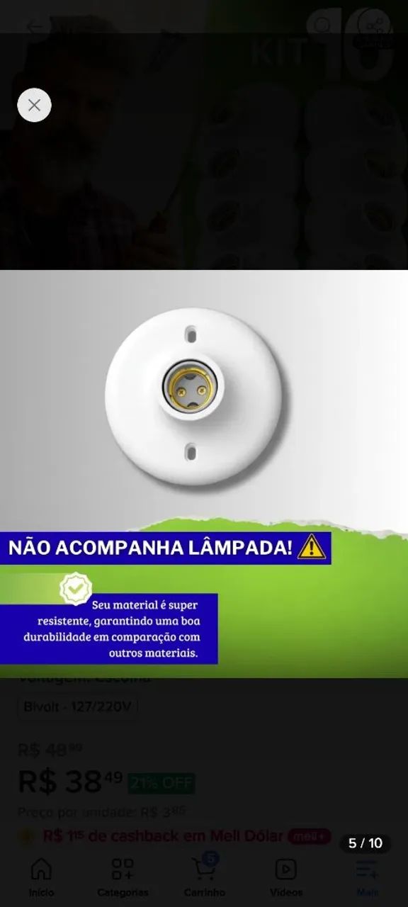 Paflonier plástico para lâmpada de teto. Retire em mãos ou por app de entrega