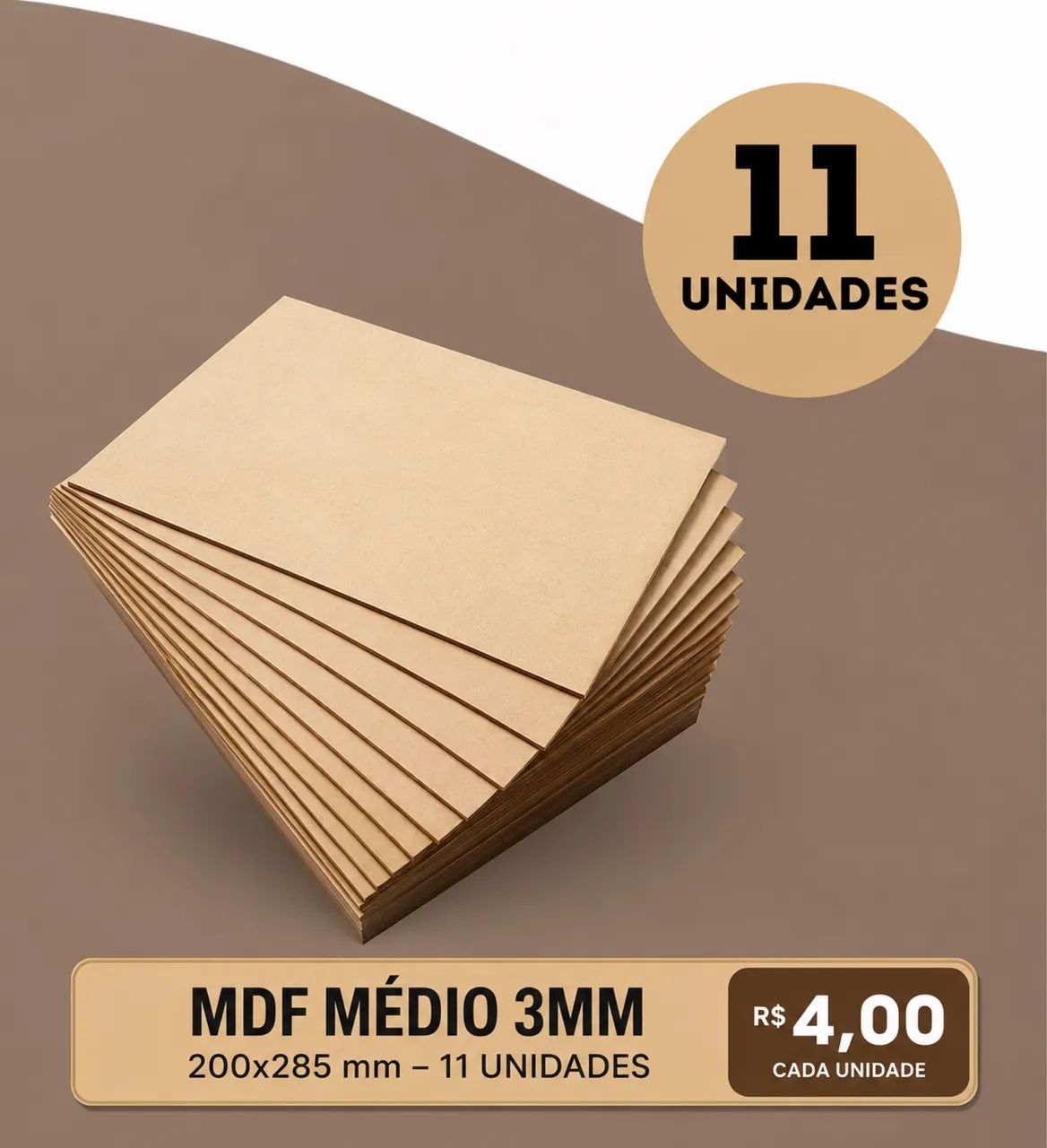11 Chapas MDF Cru 3mm 60x40cm