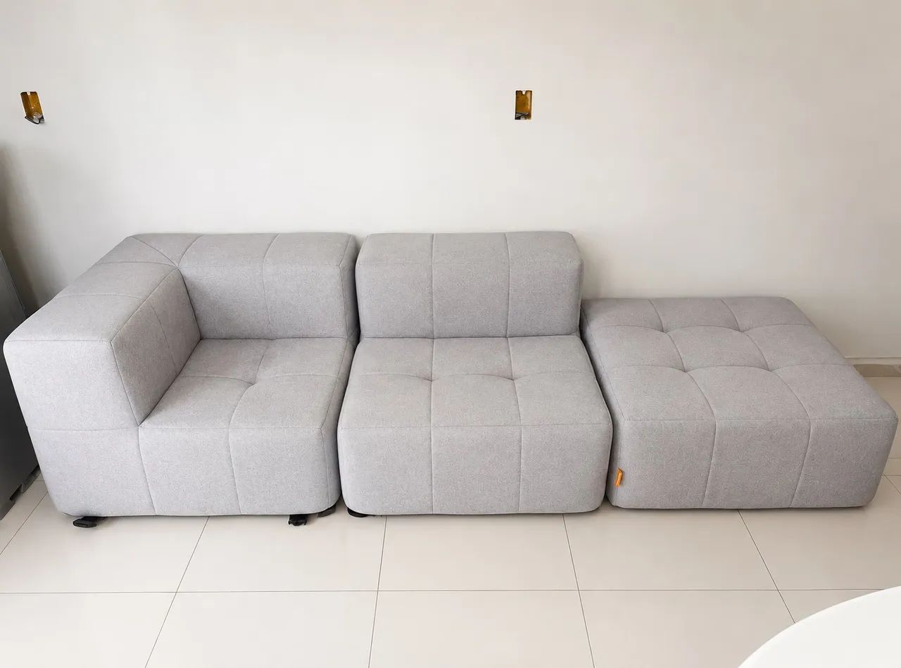 Sofá na Caixa modular 2 lugares em Boucle - 1 Braço com Apoio de pé - Foto 2