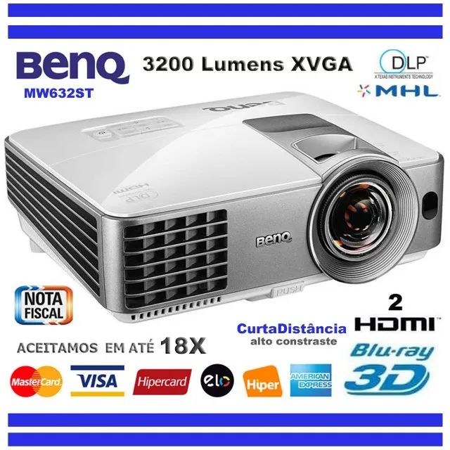Projetor BenQ DataShow G Angular 3300 Lumens, 300", 3D, SVGA, HDMI, USB PC, Novíss, Gar 
