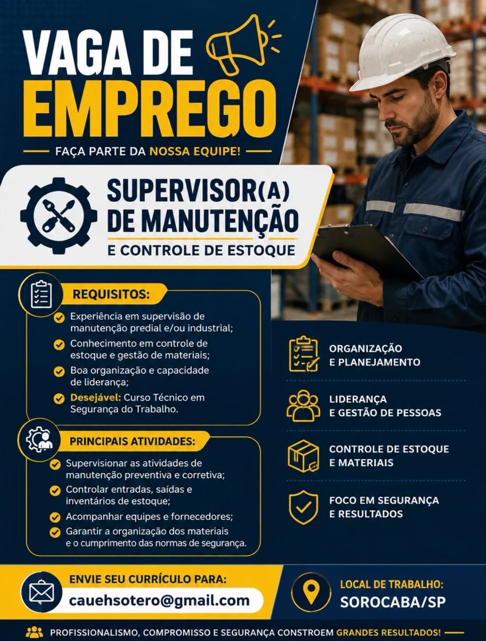 Vaga supervisor de manutenção 