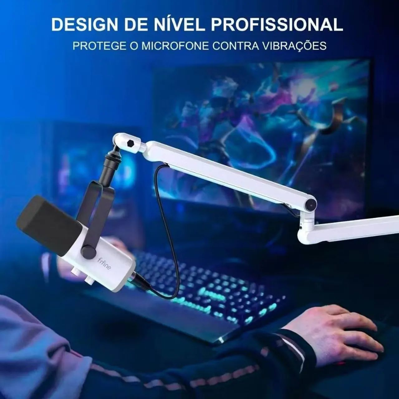 Suporte Para Microfone Profissional Fifine Bm88 Boom Arm Braço Articulado Branco - Foto 5