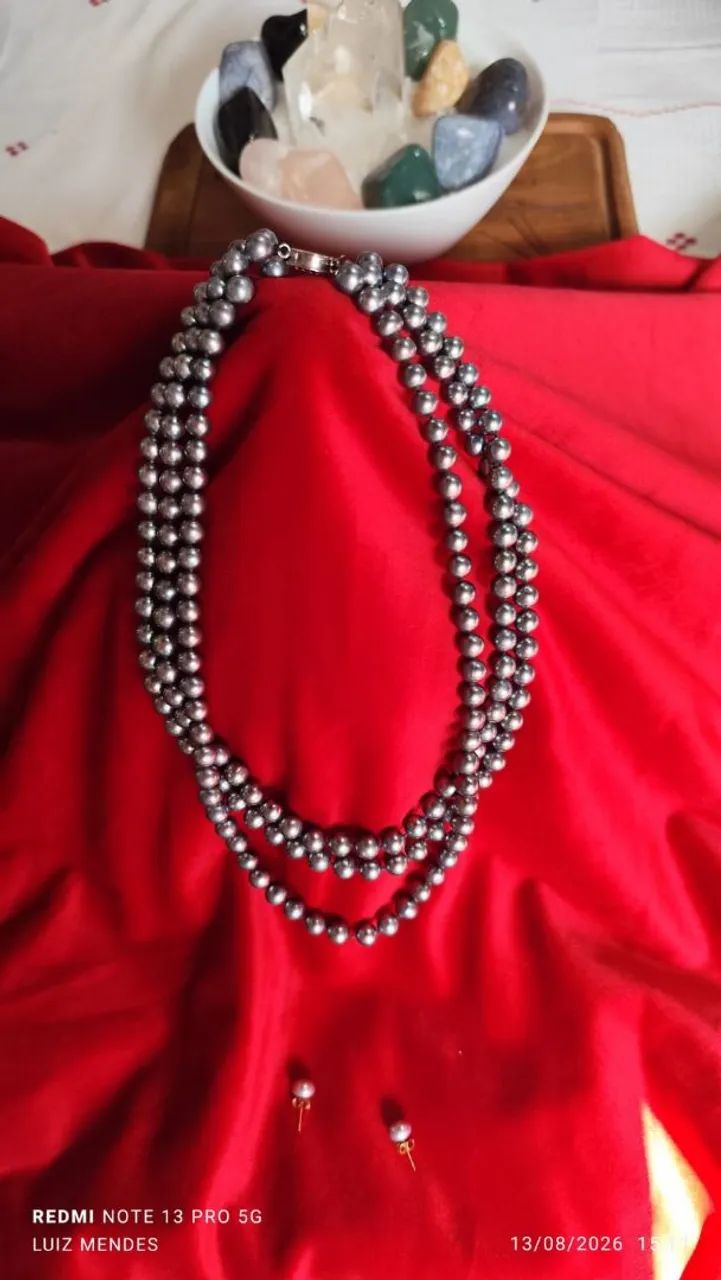 Colar e Brincos de pérolas negras verdadeiras - Foto 2