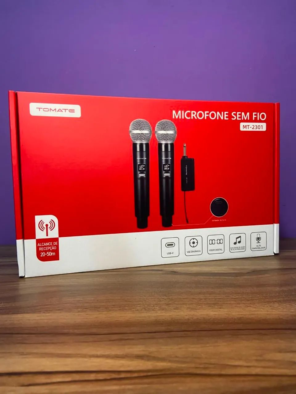 Microfone Duplo sem Fio MT-2301 Tomate - Foto 4