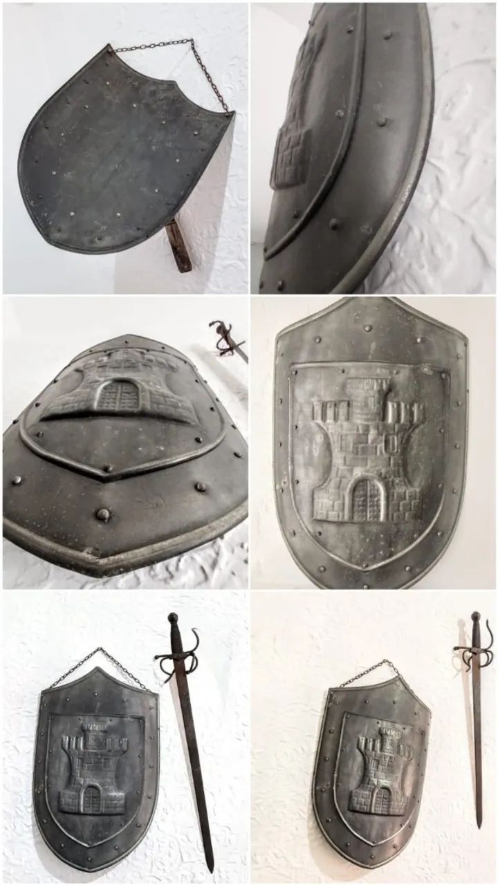 RÉPLICA DA ESPADA "COLADA DEL CID" E ESCUDO COM CASTELO HERÁLDICO- TOLEDO - ESPANHA   - Foto 3