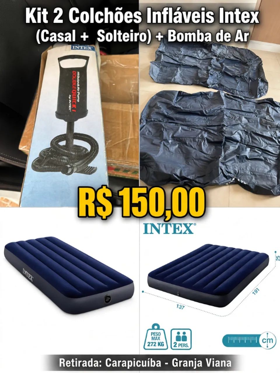 2 colchões infláveis - 1 solteiro e 1 casal