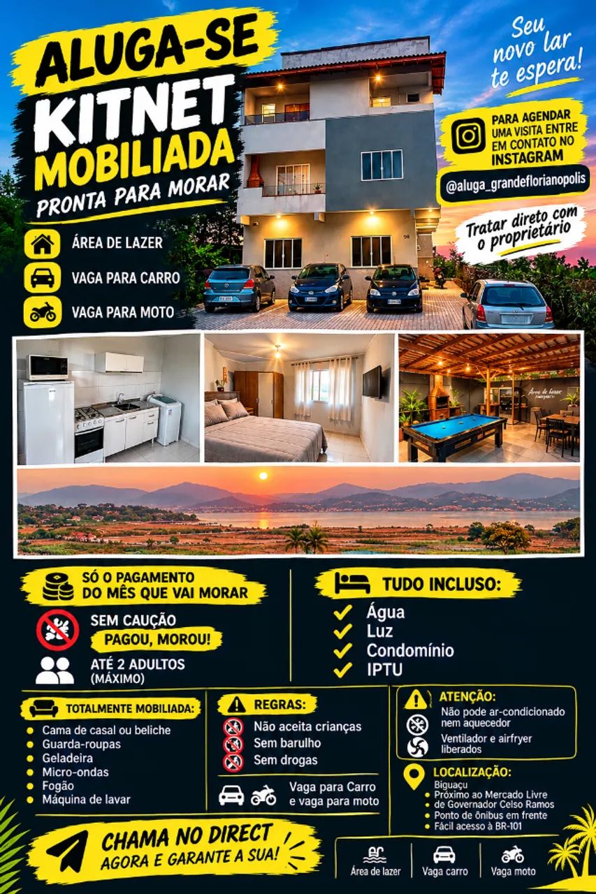 Kitnet mobiliada com área de lazer 