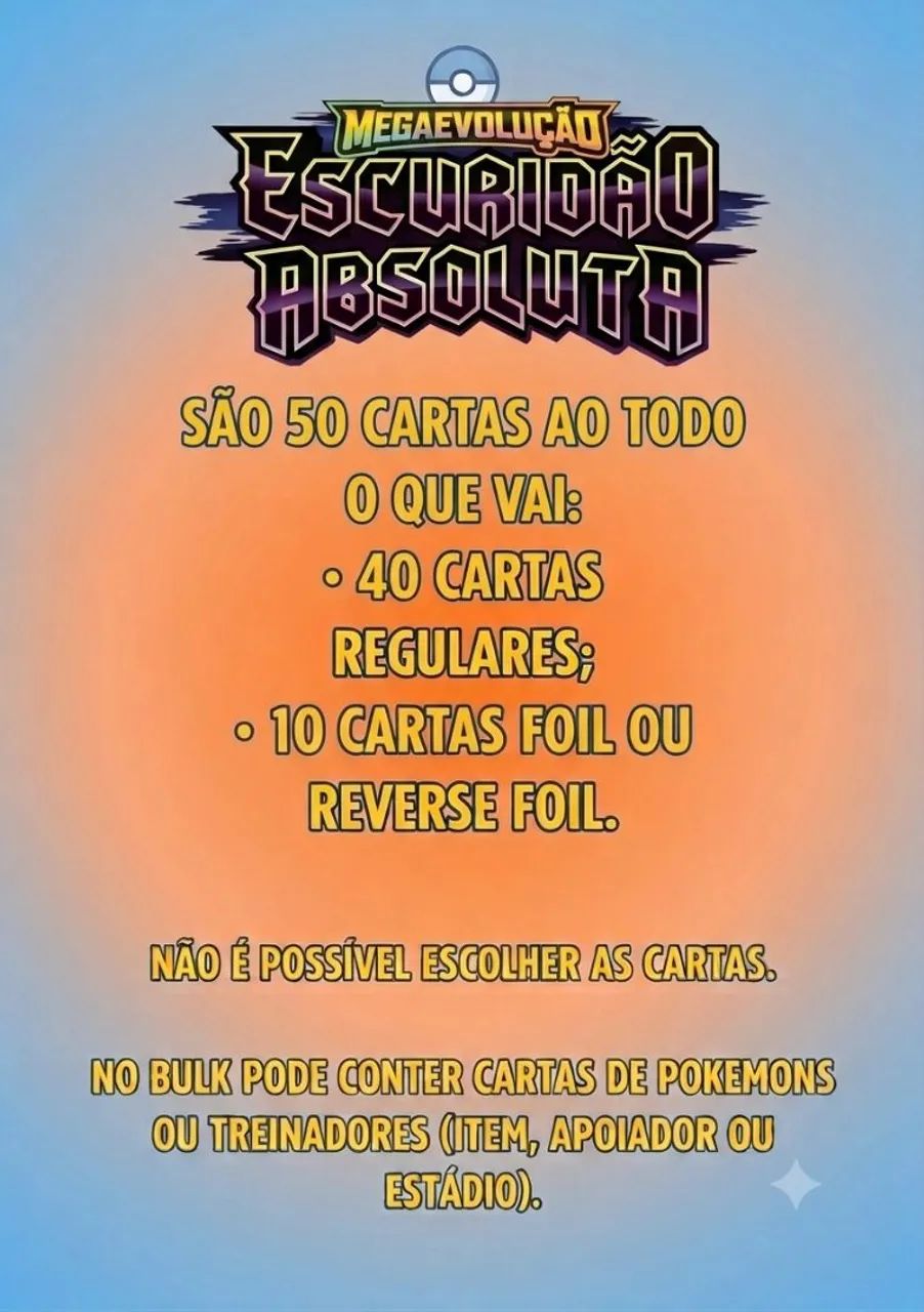 Bulk de cartas pokémon do bloco megaevolução coleção escuridão absoluta 