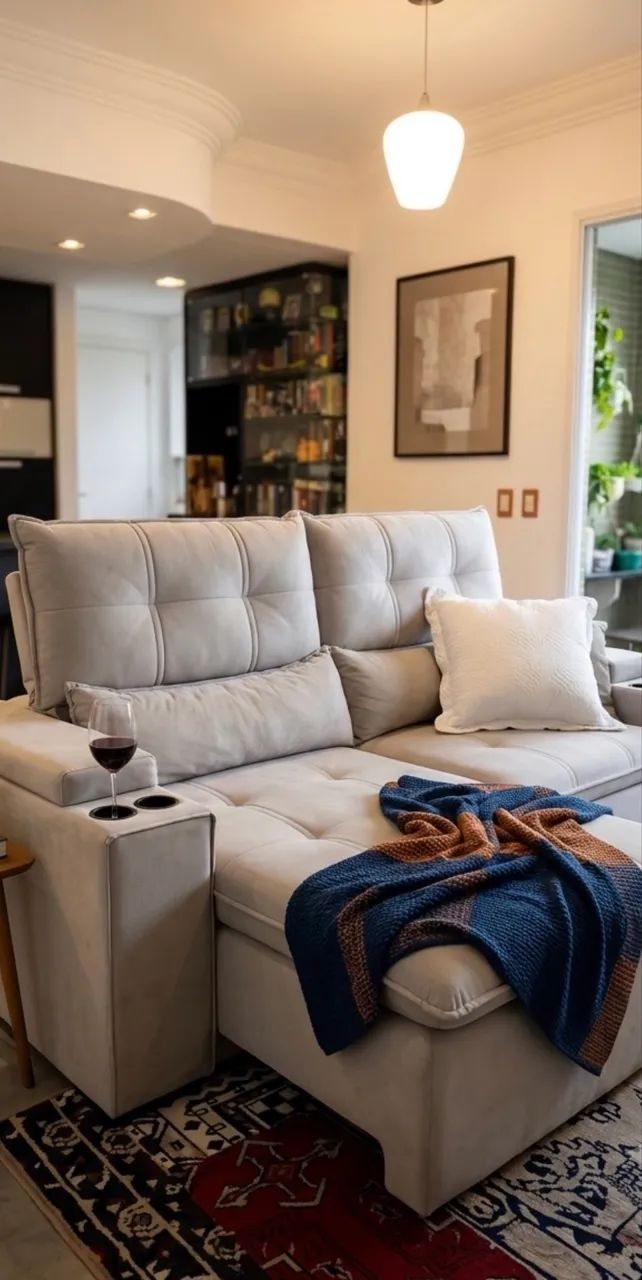 Sofá Retrátil e Reclinável com 3 lugares e com Porta Copos - 2 Módulos