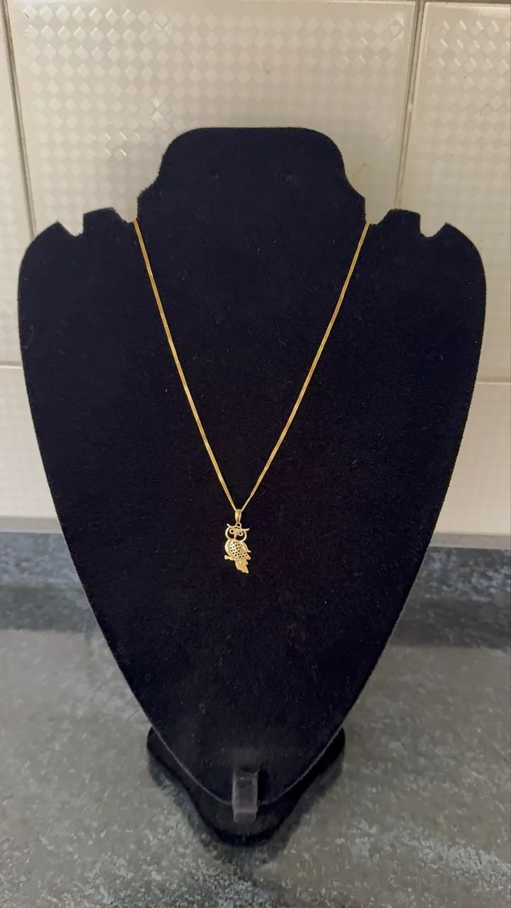 vendo corrente com pingente de coruja em ouro 18k com - Foto 2