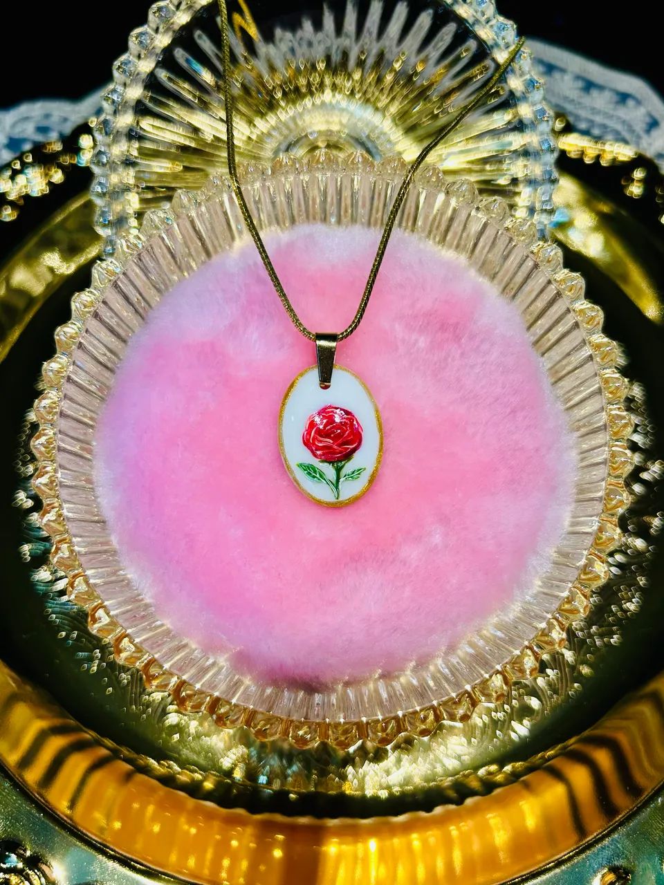 Pingente de porcelana pintado à mão: Rosa - Foto 2