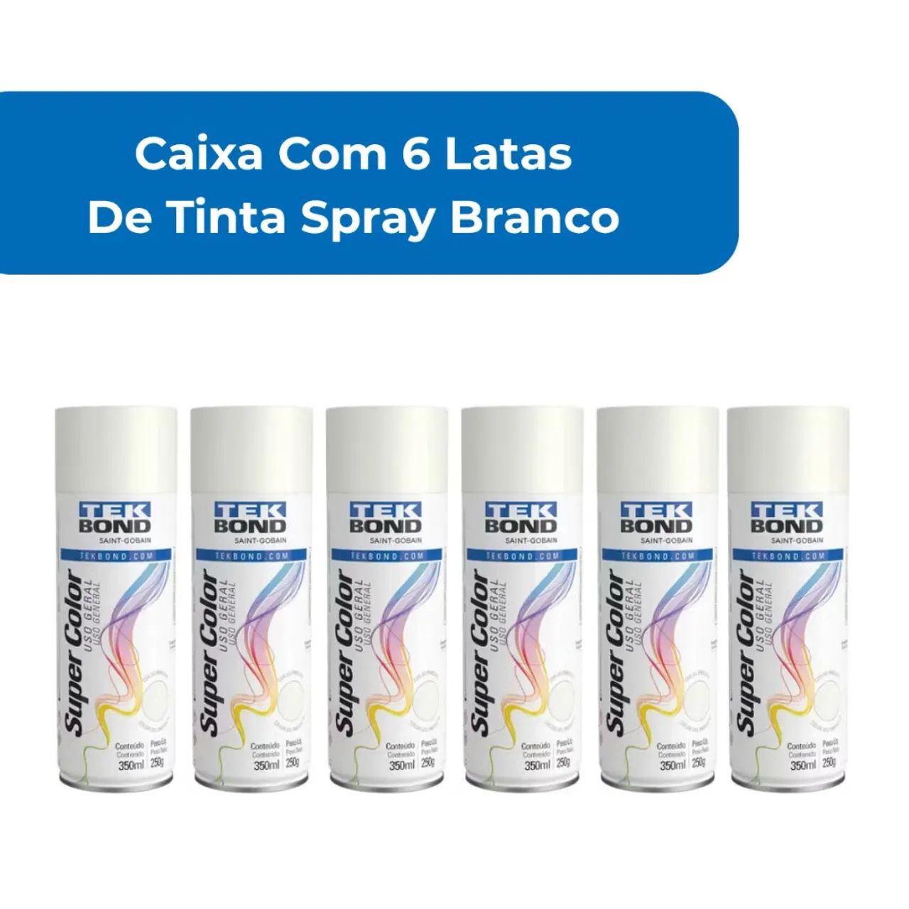 Kit Tinta Spray Tekbond Uso Geral 350ML Branco Brilhante Secagem Rápida