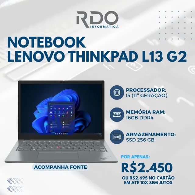 Notebook ThinkPad Lenovo L13 G2 I5 11ª DDR4 SSD | Ideal para