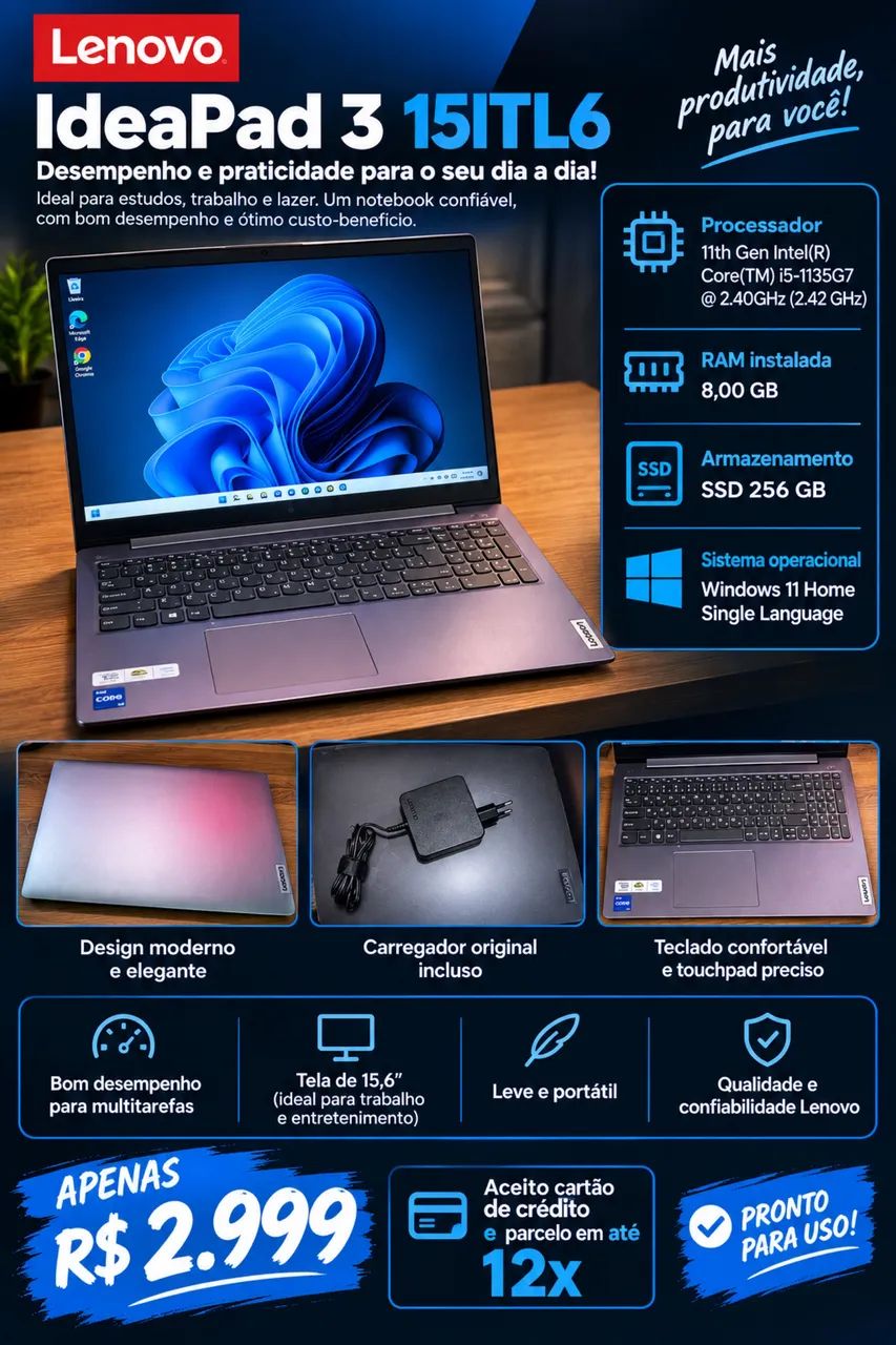 Notebook lenovo IdeaPad 8 de ram ssd256