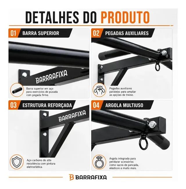 Barra Fixa De Parede Pull-up Modelo Externo Interno Completa - Foto 5