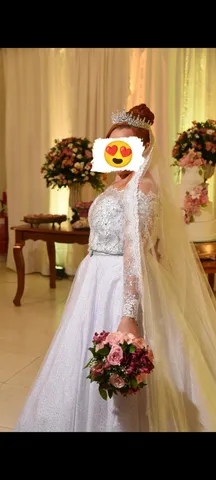 Vestido De Noiva Estilo Princesa Bordado Pérolas Brinde Véu