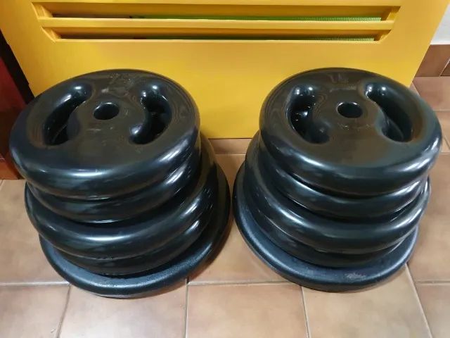 Kit Anilha 15 E 20 Kg Emborrachada + Anilha 25 Ferro Fundido (Novas - Sem Uso) - Foto 2