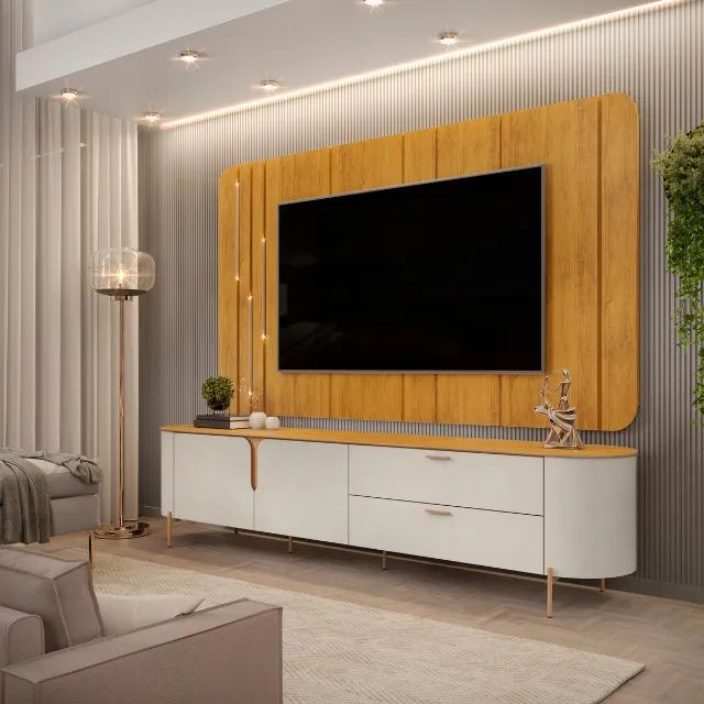 Rack com Painel Celine Até 75 Polegadas Bali.Cedro Frete Grátis - Até 12x