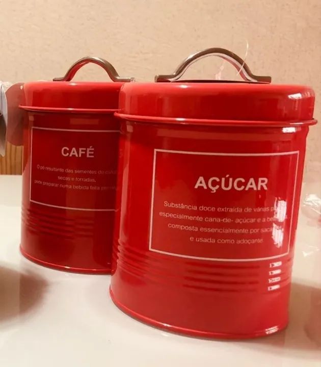 Conjunto Latas em Metal Café e Açúcar - Vermelhas