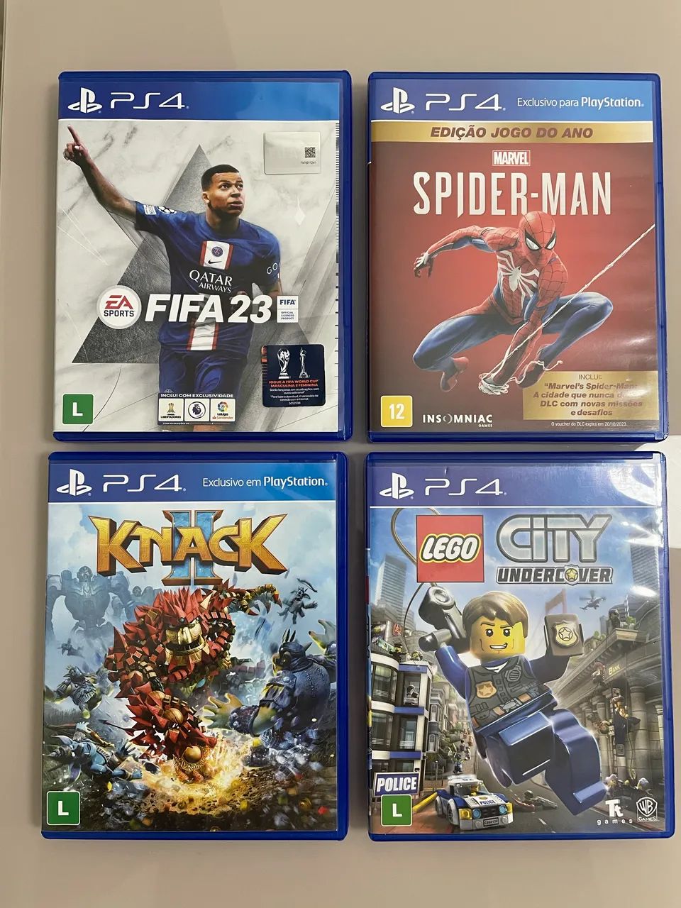 Jogos PS4 - FIFA 23 - Spider-man - Knack 2 - Lego City Undercover