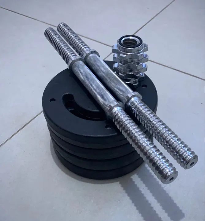 Anilhas Halteres 12kg com Barra Maciça Roscada