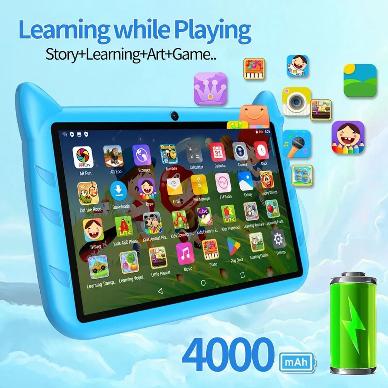 Tablet Infantil 7.0 Polegadas kidpad 4GB+64GB Q80 200W+500W - Android 9.0 - Foto 3