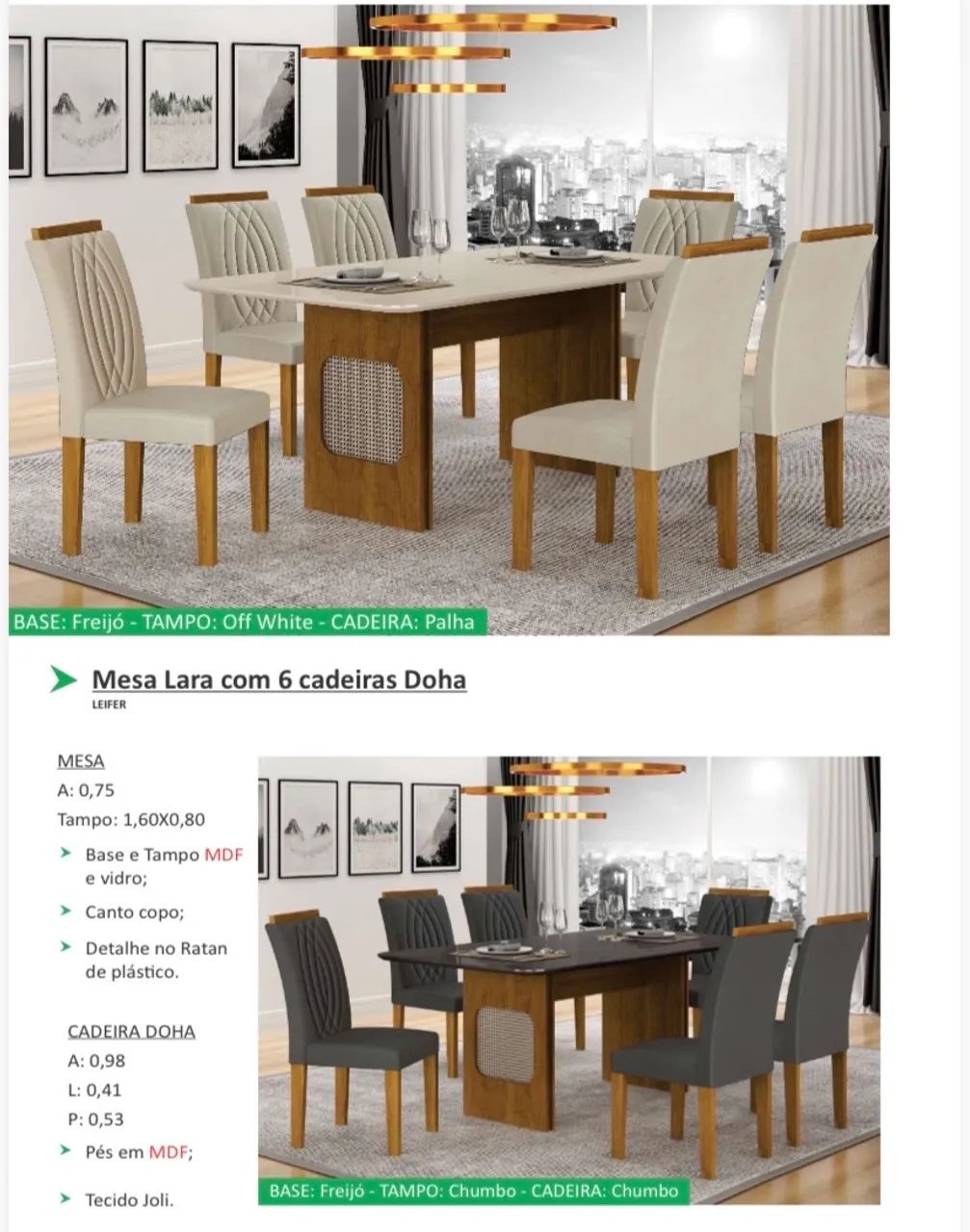 Mesa de Jantar Lara com 6 cadeiras - Promoção 