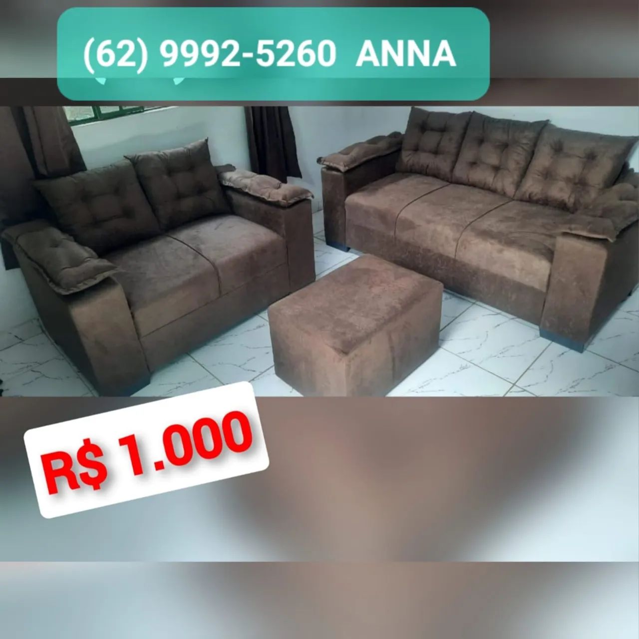 Conjunto de Sofá 2 e 3 Lugares + Puff