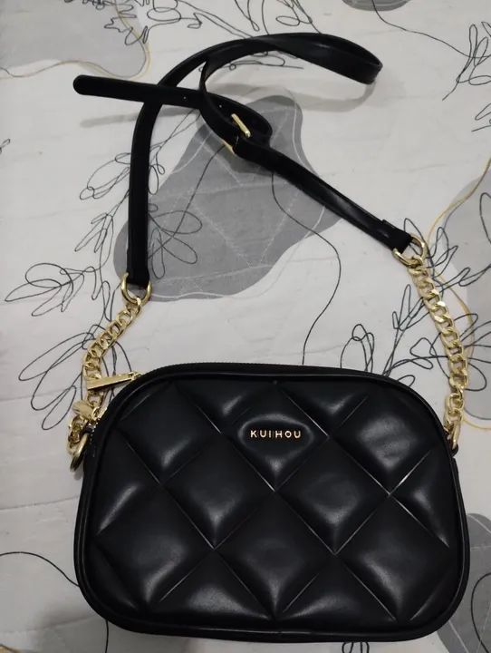 Bolsa de Ombro Preta de Couro - KUIHOU