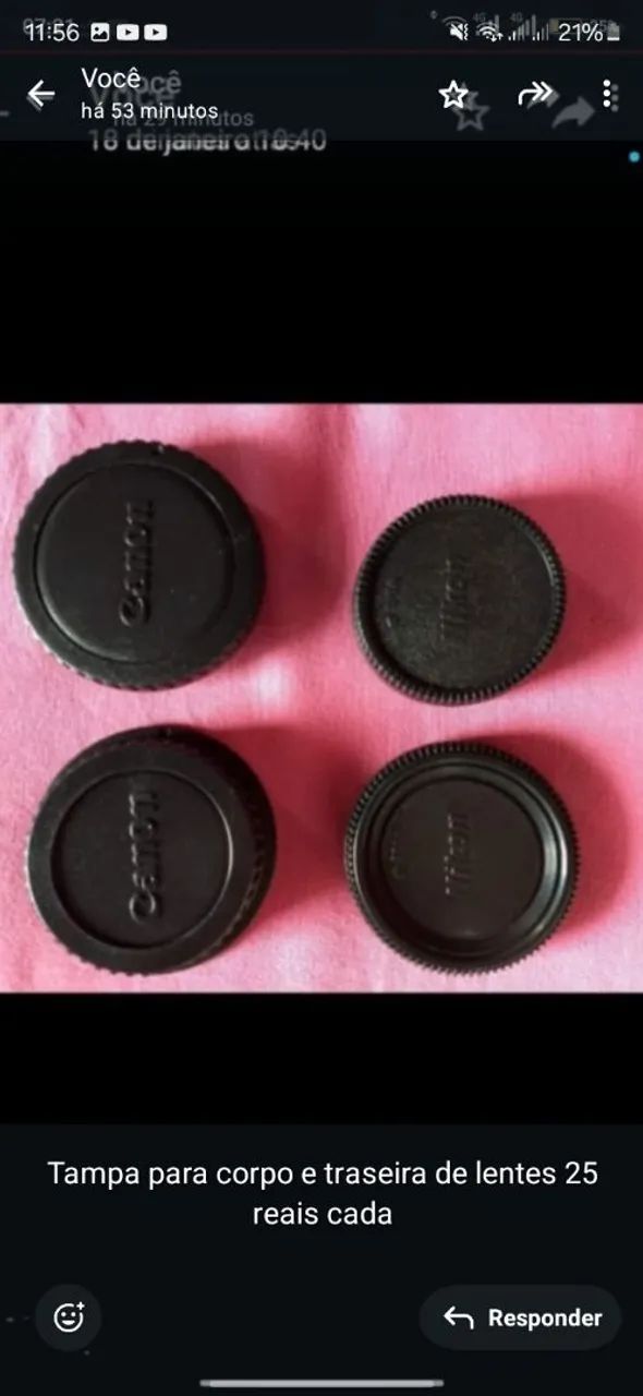 Tampas para corpo e traseira de lentes Canon e Nikon
