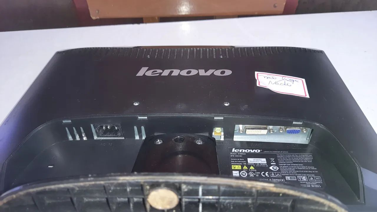 Monitor Lcd 19 Pol Lenovo D1960wa C/Defeito. Não Liga Nada. - Foto 4