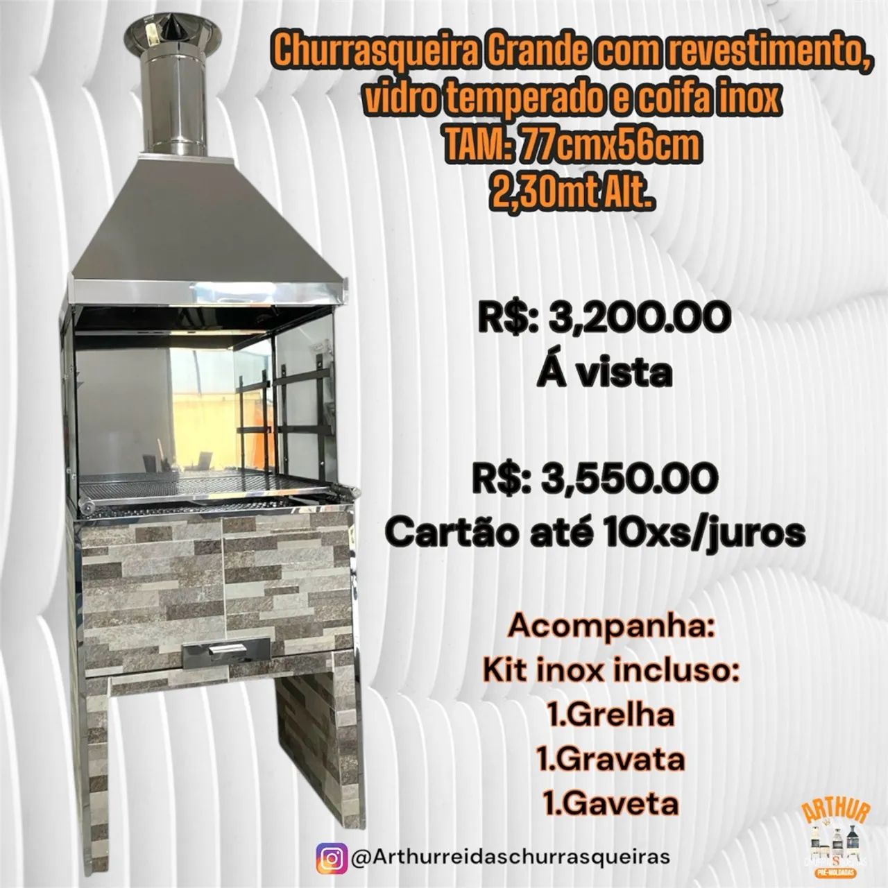 Churrasqueira pré-moldada com vidro temperado e coifa inox  - Foto 4