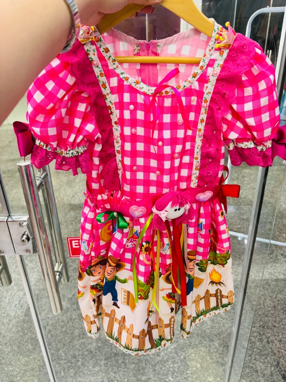 Vestido Infantil Festa Junina Rosa Xadrez