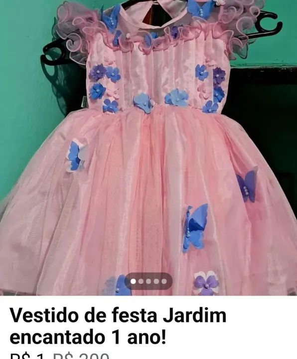 Vestido de festa, tema: "Jardim Encantado" veste meninas de 1 à 2 anos de idade.
