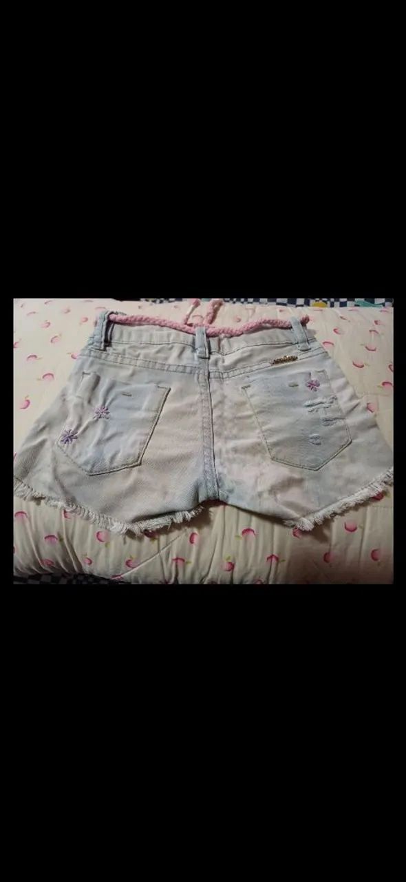 Short Jeans infantil Destroyed com Cinto de Corda  2 peças por  - Foto 2