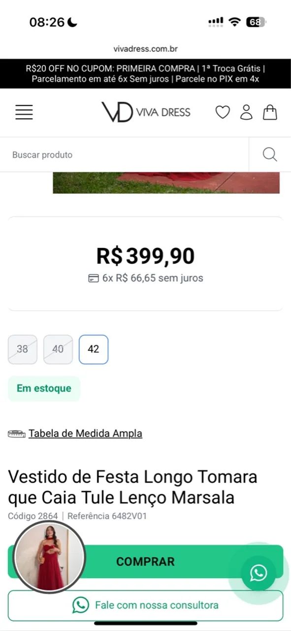 Vestido de Festa Longo Marsala Tomara que Caia Tule - Foto 2