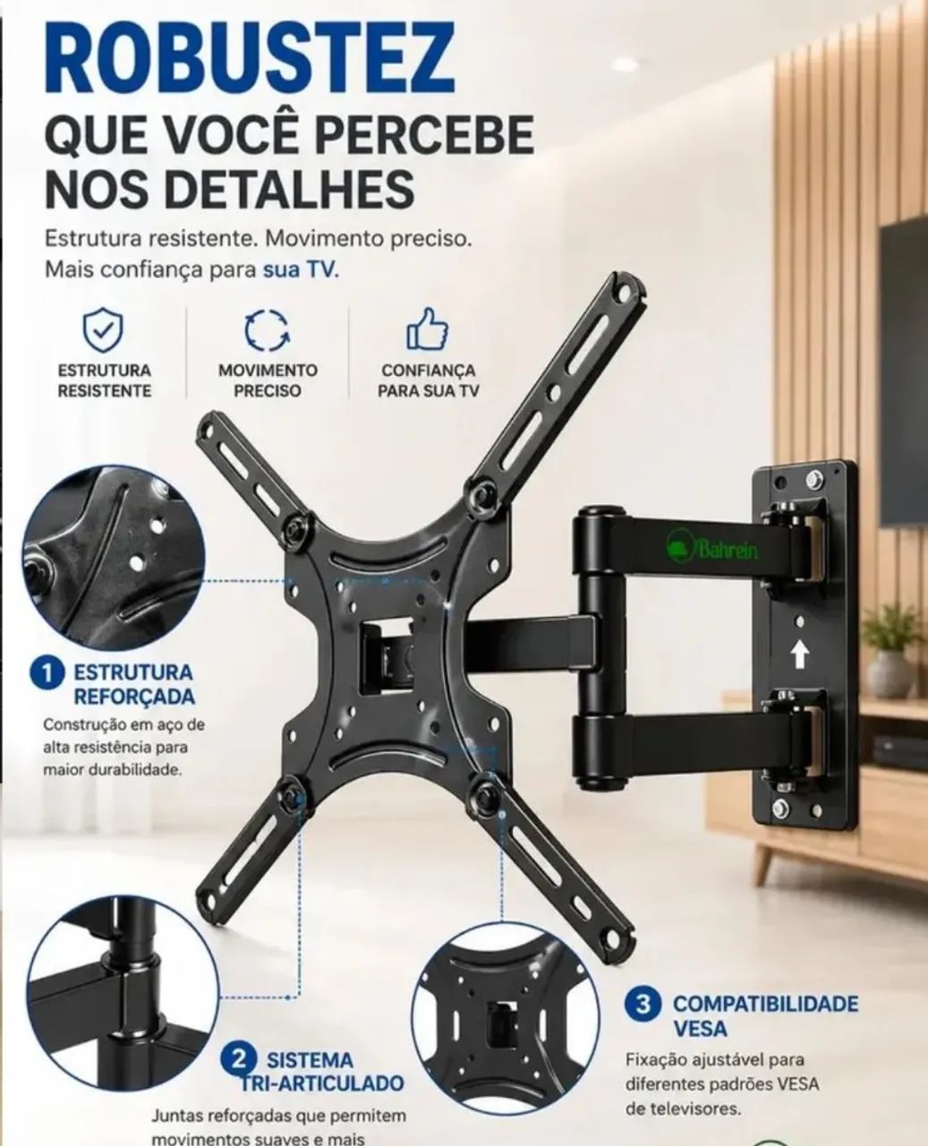 Suporte pra tv tri articulado de 14 a 55 polegadas completo com parafusos - Foto 5