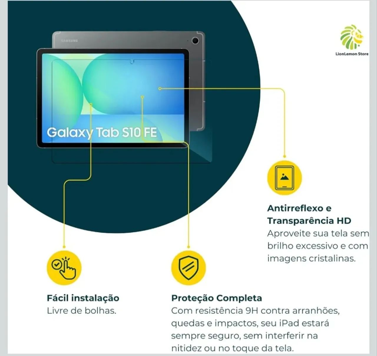 Película de vidro temperado para Galaxy Tab S10 FE, tela 10.9" polegadas - LionLemon Store - Foto 3