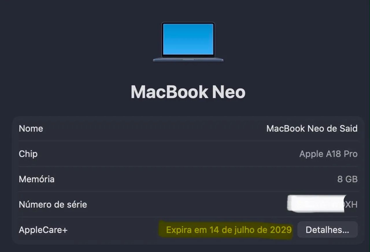 MacBook NEO novo Apple Care até 2029 - Foto 2
