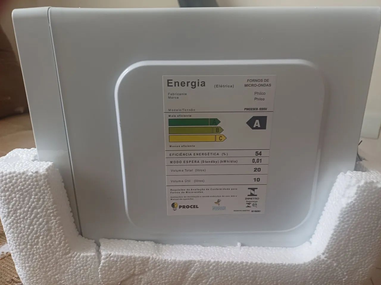 MICRO-ONDAS PHILCO 220V BRANCO PORTA ESPELHADA 20 L. - Foto 3