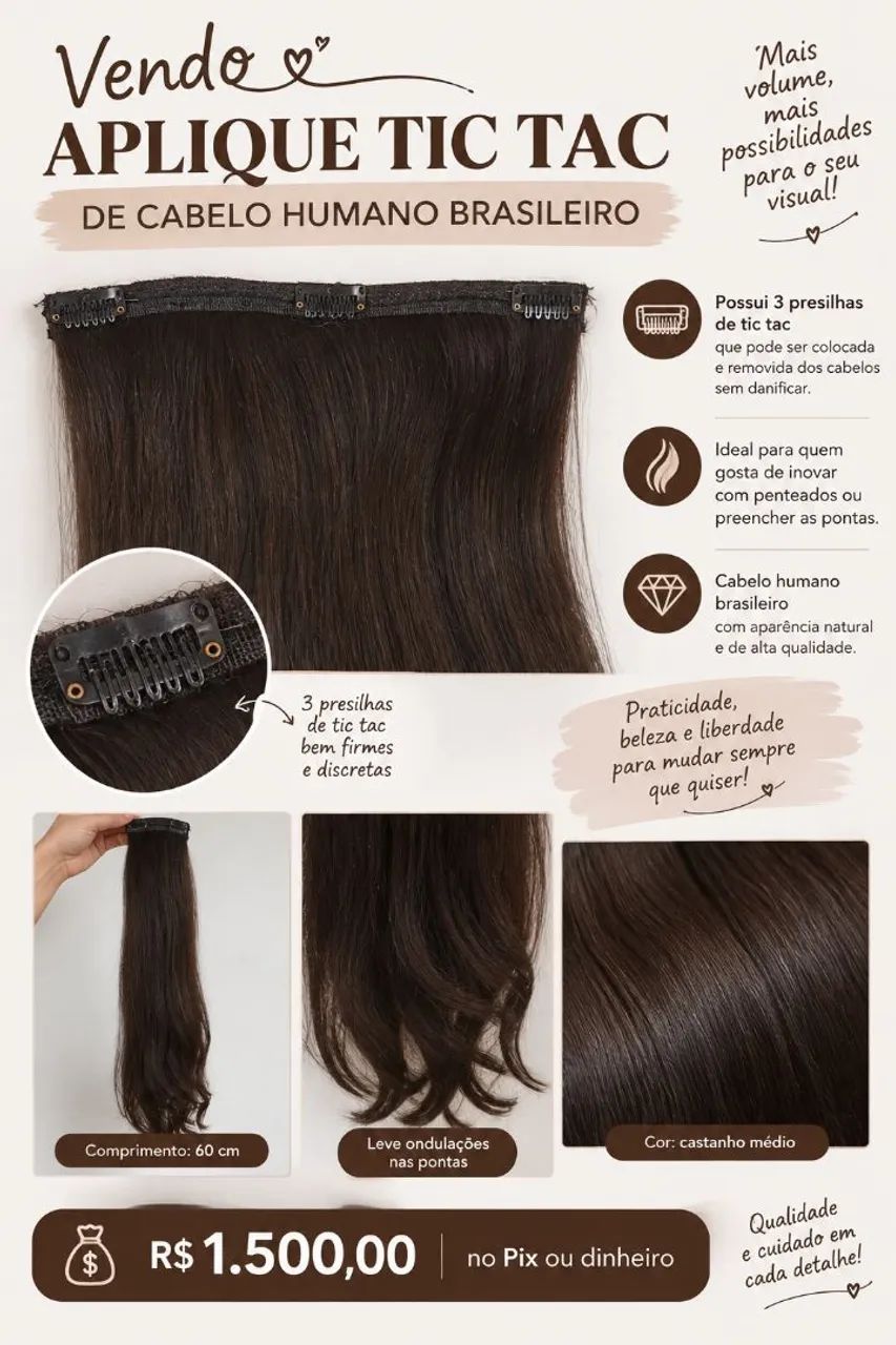 Aplique tic tac cabelo humano  - Foto 3