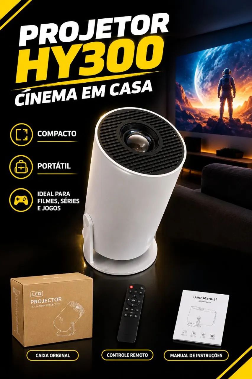 Projetor HY300 (sistema android) com todos acessórios e caixa