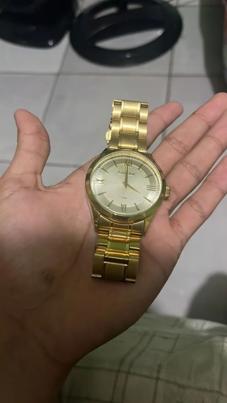 Cordão banhado a ouro romanel e relógio condor