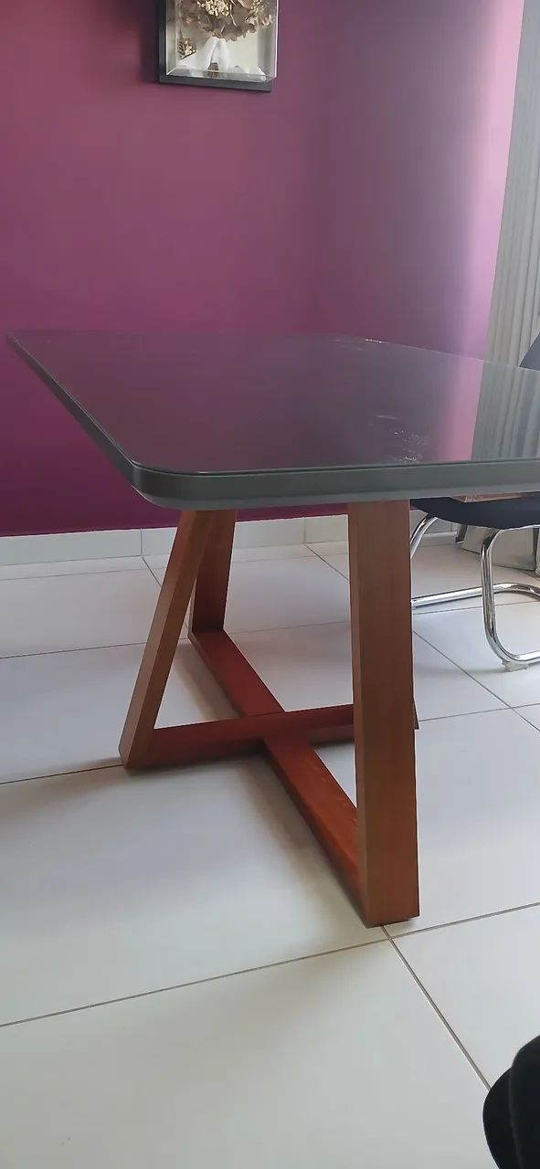 Mesa grafite tampo com vidro 6 lugares - Foto 2