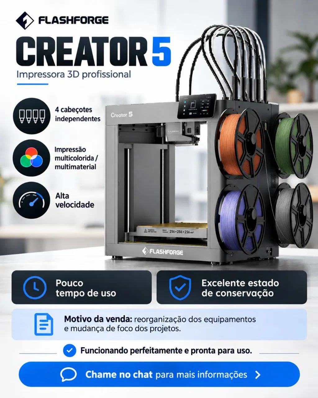 FlashForge Creator 5 4 Cabeçotes - Pouco Uso
