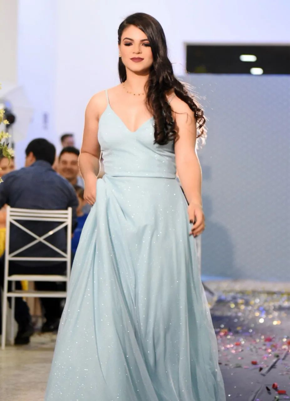 Vestido azul de gala tamanho M - Foto 2