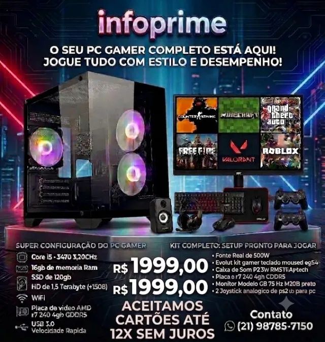 Pc Gamer Novo Lacrado, Core i5 com 16gb de ram com SSD + HD Placa De video Até 12x S/Juros